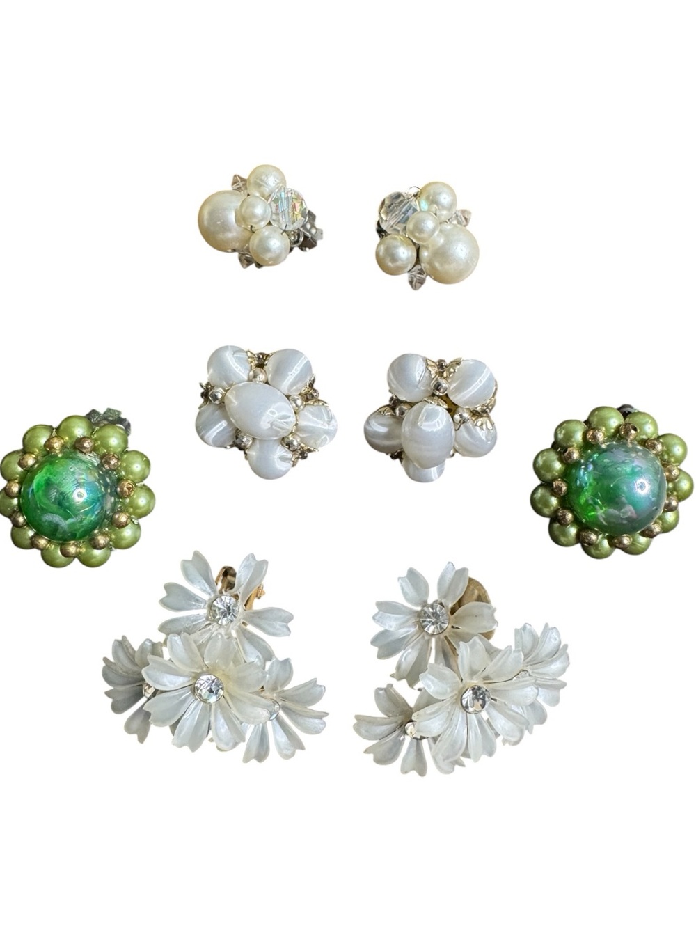 Vintage Cluster Clip-On Earrings Bundle Lot Mid Century 1950’s 1960’s